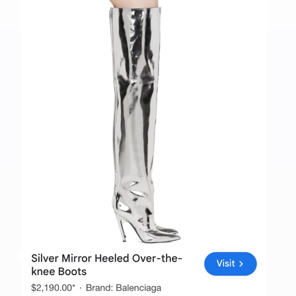Balenciaga Silver Mirror Over The Knee Boots - Picture 1 of 13